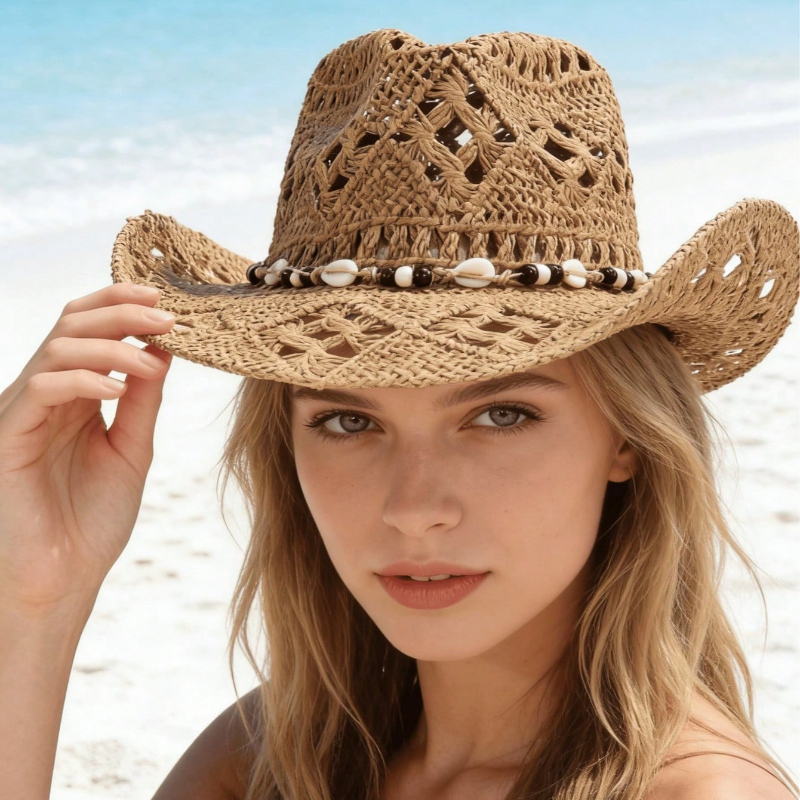 1pc Boho Shell Hollow Out Stra - Cowboy Hat Straw recensie en prijs