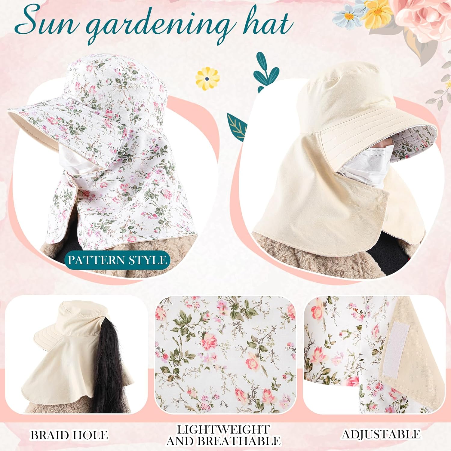 2 Pcs Floral Garden Hat for Wo - Visor Sun Hat recensie en prijs