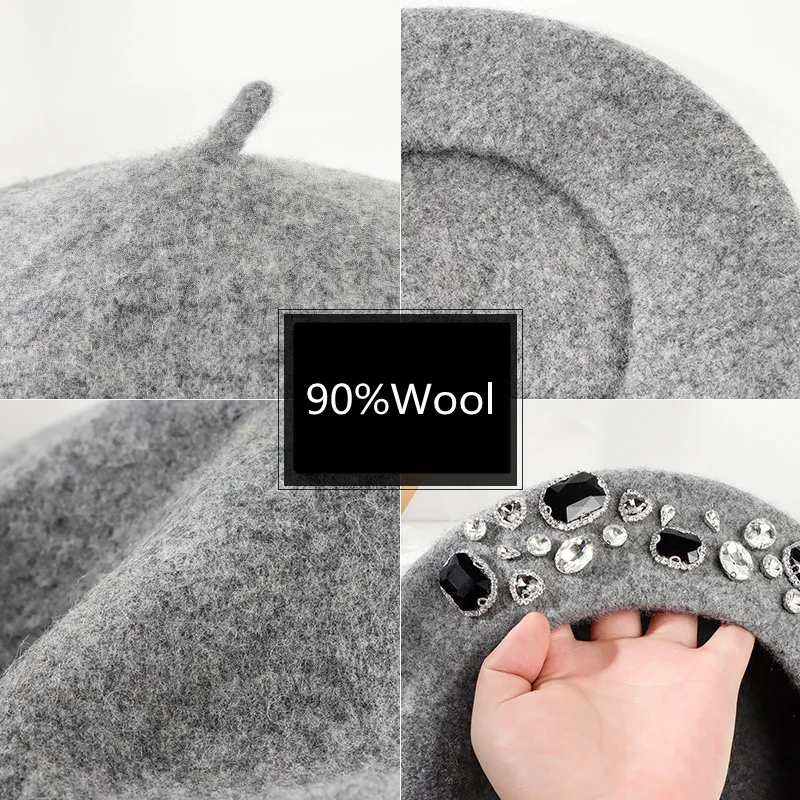 French Beret Thick Rhinestone  - Beret French Wool recensie en prijs